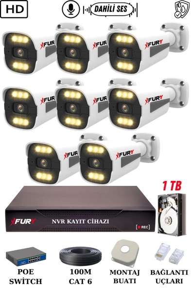 FURY 8 Kameralı Ip Güvenlik Kamerası Seti Sesli 4mp Gece Renkli Su Geçirmez 1506s 1TB ürün görseli 1