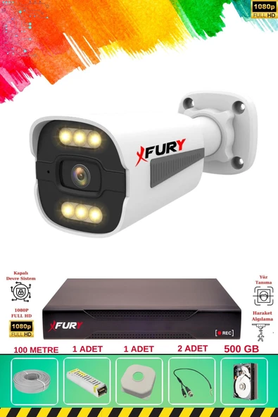 FURY 1 Kameralı 6 Warm Led Gece Renkli Görüş-Cepten İzle-Su Geçirmez Güvenlik Kamerası Seti 500GB ürün görseli 1