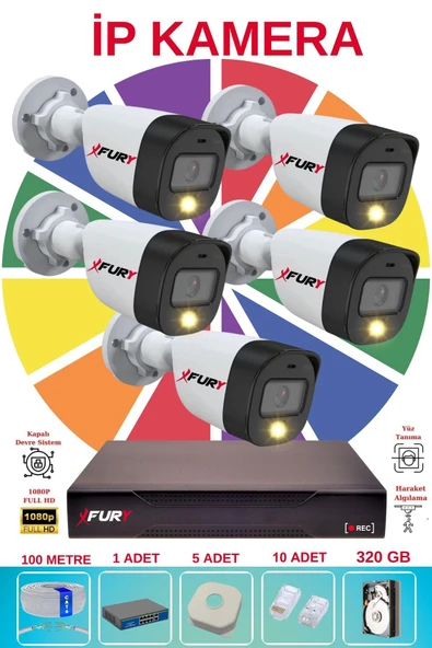 FURY 5 Li Ip Güvenlik Kamera Seti Sesli 4mp Gece Renkli Su Geçirmez 5515s 320GB ürün görseli 1