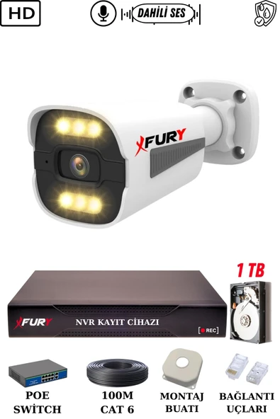 FURY 1 Kameralı Ip Güvenlik Kamerası Seti Sesli 4mp Gece Renkli Su Geçirmez 1506s 1TB ürün görseli 1