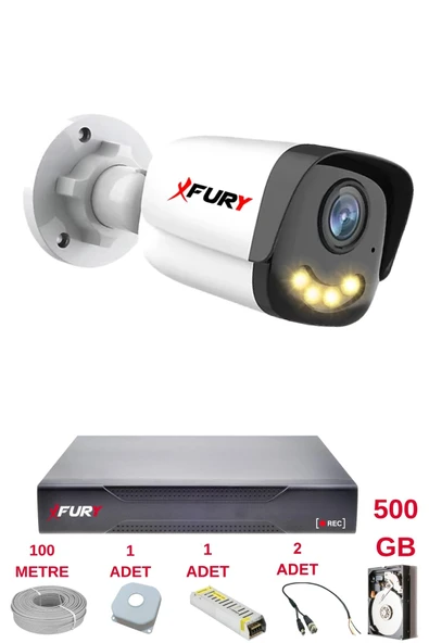 FURY 1 Kameralı 4 Warm Led Gece Renkli Görüş-Cepten İzle-Su Geçirmez Güvenlik Kamerası Seti 500GB ürün görseli 1