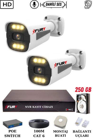 FURY 2 Kameralı Ip Güvenlik Kamerası Seti Sesli 4mp Gece Renkli Su Geçirmez 1506s 250GB ürün görseli 1