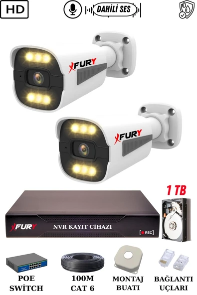 FURY 2 Kameralı Ip Güvenlik Kamerası Seti Sesli 4mp Gece Renkli Su Geçirmez 1506s 1TB ürün görseli 1