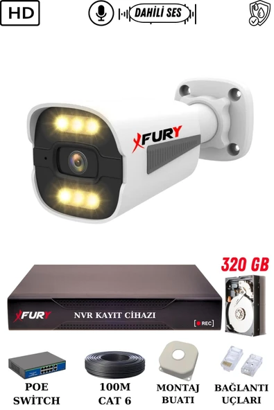 FURY 1 Kameralı Ip Güvenlik Kamerası Seti Sesli 4mp Gece Renkli Su Geçirmez 1506s 320GB ürün görseli 1