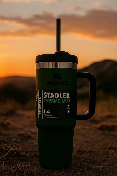 Igloo Stadler Çelik Thermo-Mug 1.2 Litre Haki-Siyah 12Saat Sıcak/18Saat Soğuk Saklama ürün görseli 1