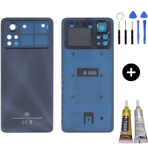 Xiaomi Poco Pocophone X4 Pro Uyumlu Kamera Camlı Arka Pil Kapağı Siyah + Montaj Seti ürün görseli 1