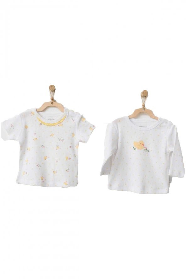 Andywawa Kız Bebek Civciv Desenli Beyaz Tshirt  AC21577 ürün görseli 1