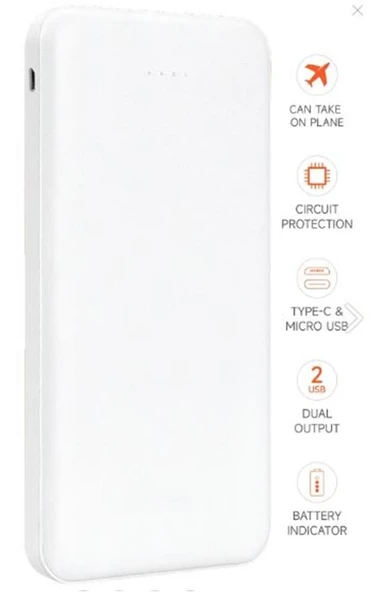 SnapMax SNP-3000 Beyaz 10.000 mah Powerbank 2x USB Çıkışlı 1 Type-C ve 1 Micro Girişli ürün görseli 1