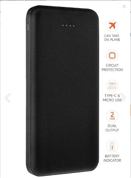 SnapMax SNP-3001 Siyah 10.000 mah Powerbank 2x USB Çıkışlı 1 Type-C ve 1 Micro Girişli ürün görseli 1