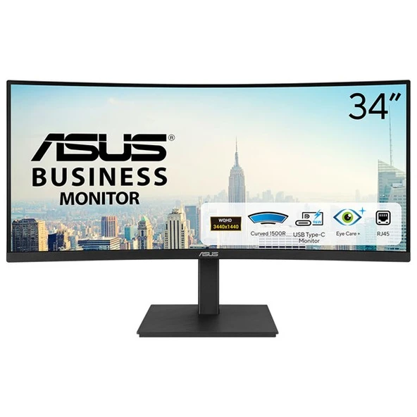 ASUS 34" VA VA34VCPSR 4MS 100HZ HDMI-DP TYPE-C-LAN KAVISLI KURUMSAL MONİTÖR 3440X1440 ürün görseli 1