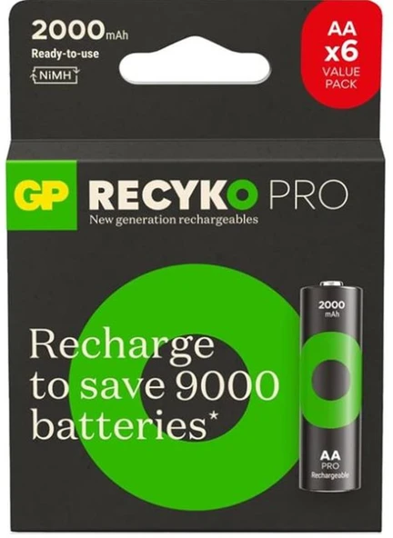 GP AA 2000 mAh Pro Şarjlı Kalem Pil 4+2li Paket  Paket GP210AAHCBR21-2GVPTLB6 ürün görseli 1
