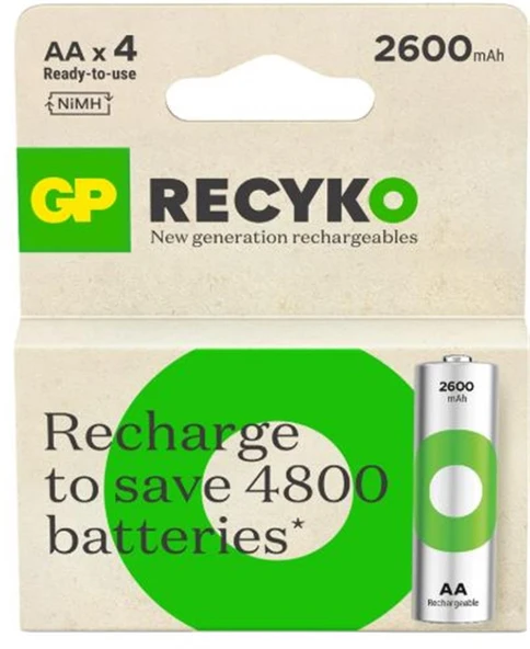 GP AA 2600 mAh Şarjlı Kalem Pil 4'lü Paket GP270AAHCEMTR ürün görseli 1