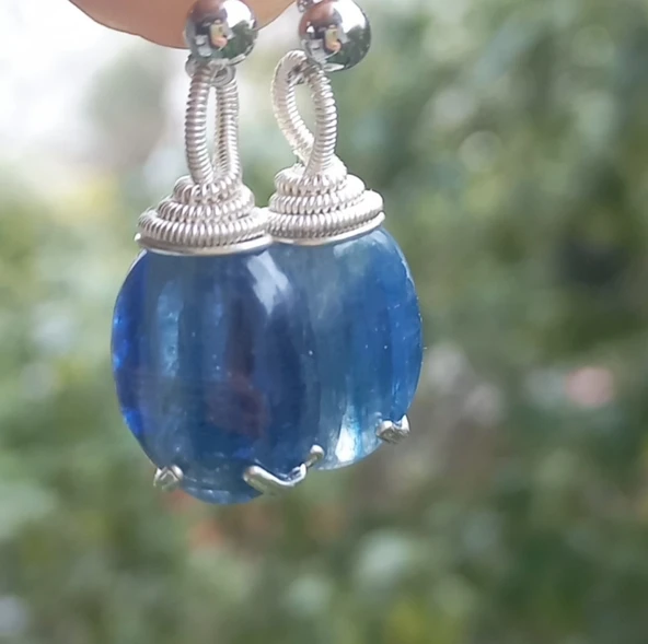 2154 Kyanit el yapımı küpe - Resim 4
