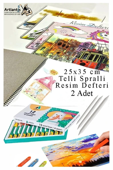 12 Renk Adel Pastel Boya 25x35 cm Telli Spralli Resim Defteri Pastel Dağıtma Kalemi 15 Yaprak Resim Defteri Yağlı Pastel ürün görseli 1