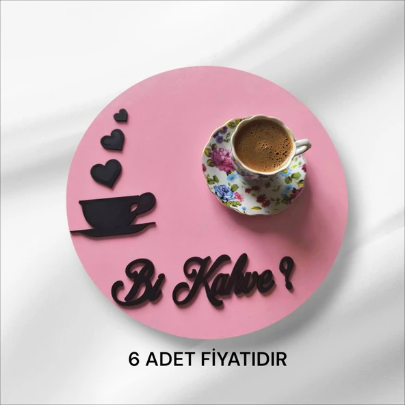 Ahşap boyalı-vernikli 'bi kahve' yazılı kahve sunumluk ( 6 ADET ) ürün görseli 1