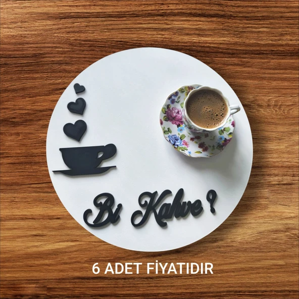 Ahşap boyalı-vernikli 'bi kahve' yazılı kahve sunumluk ( 6 ADET ) ürün görseli 1