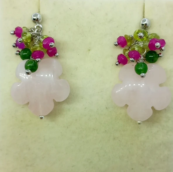 2150 Pembe kuvars el oyması küpe - Resim 5