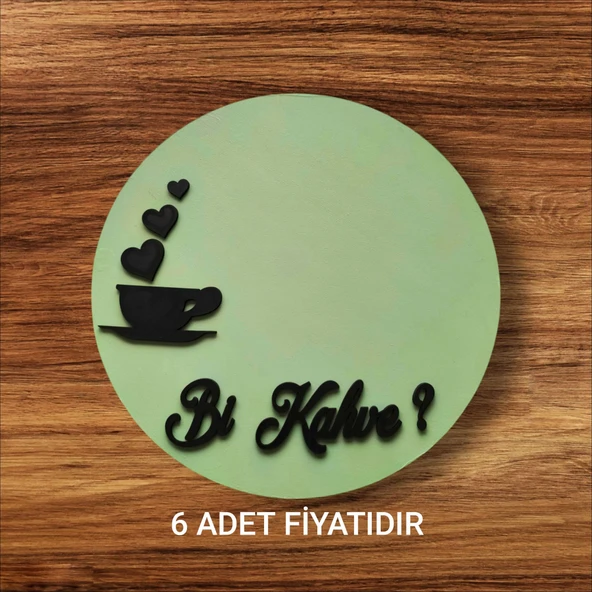 Ahşap boyalı-vernikli 'bi kahve' yazılı kahve sunumluk ( 6 ADET ) ürün görseli 1