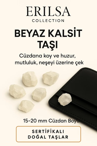 Sertifikalı Cüzdan Boy Ham Beyaz Kalsit Taşı Kütle Zihinsel Temizlik Negatif Enerjiyi Nötrler ürün görseli 1