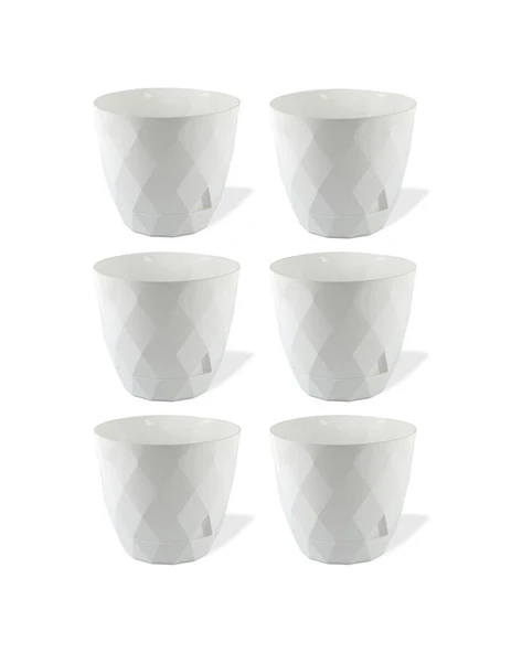 Omnipazar KRS-451 Yakamoz Tabaklı Plastik Saksı Takımı 0.65 lt Beyaz 6 Adet ürün görseli 1