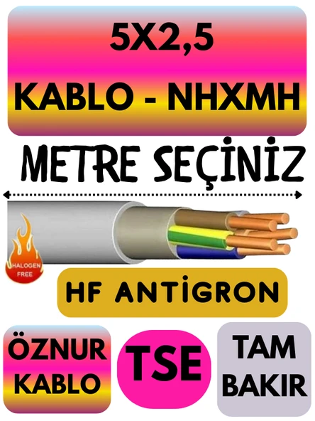Öznur 5X2,5 NHXMH (ALEV İLETMEZ) Kablo Metre Seçenekli (Gri) ürün görseli 1
