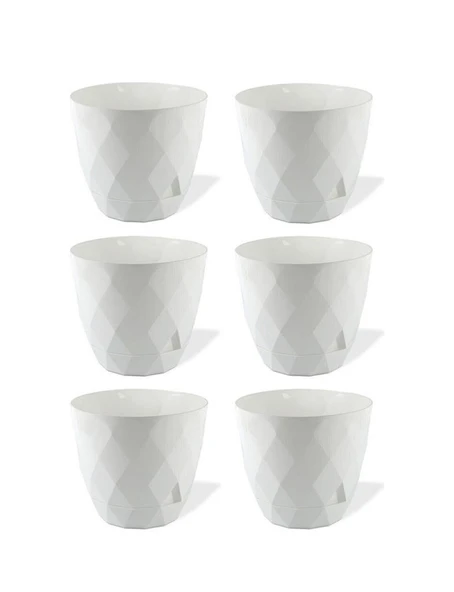 Omnipazar KRS-452 Yakamoz Tabaklı Plastik Saksı Takımı 1.3 Lt Beyaz 6 Adet ürün görseli 1