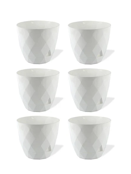 Omnipazar KRS-453 Yakamoz Tabaklı Plastik Saksı Takımı 2.4 lt Beyaz 6 Adet ürün görseli 1