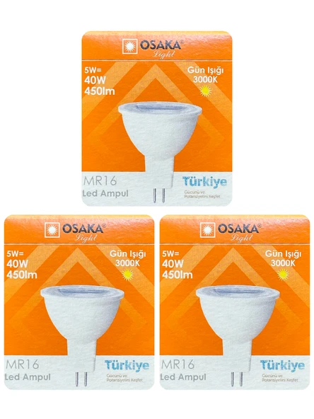 (3 Adet) Osaka 5W (40W) Sarı Işık (3000K) GU5.3 Duylu (İğne Bacak) Led Çanak Ampul ürün görseli 1