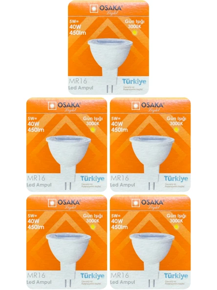 (5 Adet) Osaka 5W (40W) Sarı Işık (3000K) GU5.3 Duylu (İğne Bacak) Led Çanak Ampul ürün görseli 1