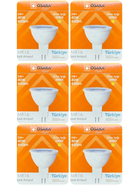 (6 Adet) Osaka 5W (40W) Sarı Işık (3000K) GU5.3 Duylu (İğne Bacak) Led Çanak Ampul ürün görseli 1