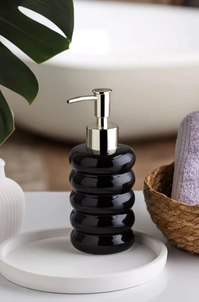 Porsima 3204 Porselen Sıvı Sabunluk - Tezgah Üstü Banyo Mutfak Lavabo Sabunluğu - 275 cc-Siyah ürün görseli 1