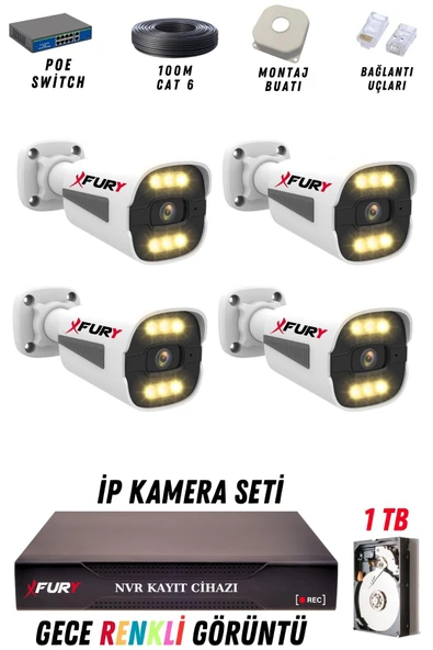 FURY 4 Kameralı Ip Güvenlik Kamerası Seti 4mp Gece Renkli Su Geçirmez 1506 1TB ürün görseli 1