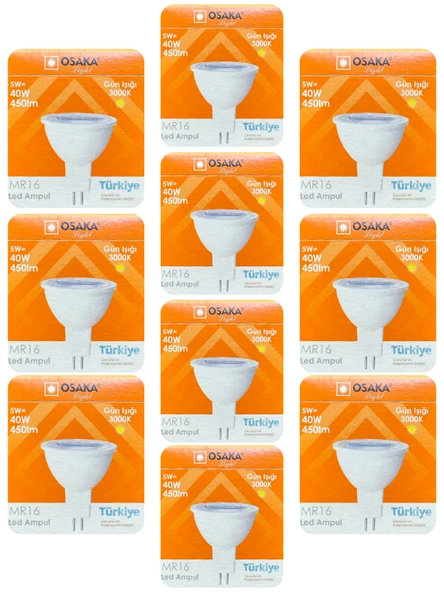 (10 Adet) Osaka 5W (40W) Sarı Işık (3000K) GU5.3 Duylu (İğne Bacak) Led Çanak Ampul ürün görseli 1