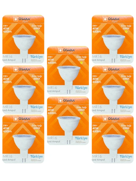 (8 Adet) Osaka 5W (40W) Sarı Işık (3000K) GU5.3 Duylu (İğne Bacak) Led Çanak Ampul ürün görseli 1