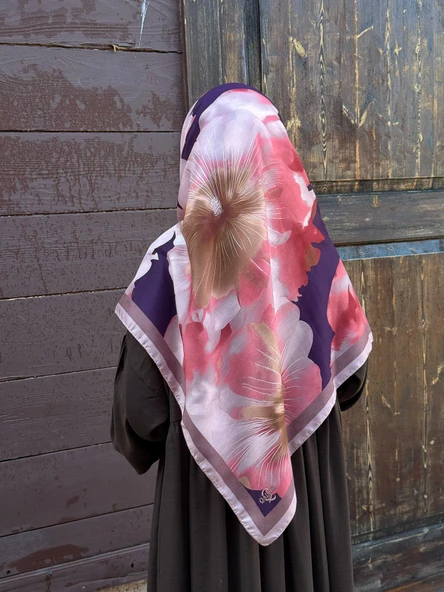 Pamuklu Flora Desen Eşarp-Mürdüm - Resim 2