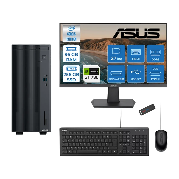 Asus Expertcenter P500MV Intel Core I5-13420H 96GB Ddr5 256GB SSD Freedos 4GB/GT730 100HZ IPS 27" Mon Minitower Masaüstü Bilgisayar WF5136216512B0DF31+Zettausbbellek ürün görseli 1