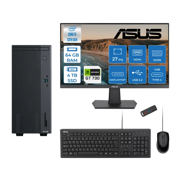Asus Expertcenter P500MV Intel Core I5-13420H 64GB Ddr5 4tb SSD Freedos 4GB/GT730 100HZ IPS 27" Mon Minitower Masaüstü Bilgisayar WF5136216512B0DF25+Zettausbbellek ürün görseli 1