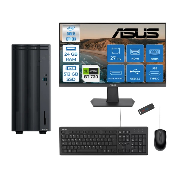 Asus Expertcenter P500MV Intel Core I5-13420H 24GB Ddr5 512GB  SSD Freedos 4GB/GT730 100HZ IPS 27" Mon Minitower Masaüstü Bilgisayar WF5136216512B0DF07+Zettausbbellek ürün görseli 1