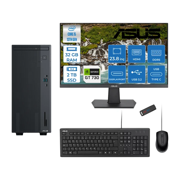 Asus Expertcenter P500MV Intel Core I5-13420H 32GB Ddr5 2tb SSD Freedos 4GB/GT730 100HZ IPS 23.8" Mon Minitower Masaüstü Bilgisayar WE5136216512B0DF14+Zettausbbellek ürün görseli 1
