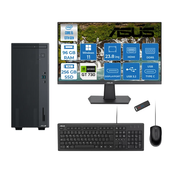 Asus Expertcenter P500MV Intel Core I5-13420H 96GB Ddr5 256GB SSD WIN11HOME 4GB/GT730 100HZ IPS 23.8" Mon Minitower Masaüstü Bilgisayar WE5136216512B0DH31+Zettausbbellek ürün görseli 1