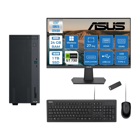 Asus Expertcenter P500MV Intel Core I5-13420H 24GB Ddr5 1tb SSD WIN11HOME 4GB/GT730 100HZ IPS 27" Mon Minitower Masaüstü Bilgisayar WF5136216512B0DH08+Zettausbbellek ürün görseli 1