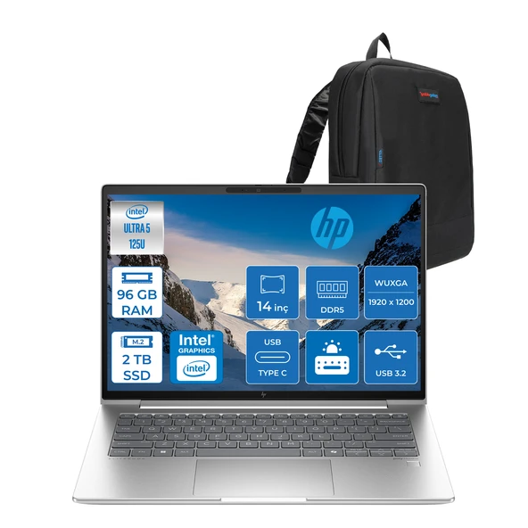 Hp Elitebook 640 G11 Intel Core Ultra 5 125U Ddr5 96GB 2tb SSD Intel® Aı Boost 14" Wuxga IPS 400NITS Freedos Taşınabilir Bilgisayar B2PK3ESF31 + Zetta Çanta ürün görseli 1