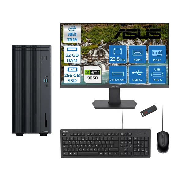 Asus Expertcenter P500MV Intel Core I5-13420H 32GB Ddr5 256GB SSD Freedos 6GB/RTX3050 100HZ IPS 23.8" Mon Minitower Masaüstü Bilgisayar WL5136216512B0DF11+Zettausbbellek ürün görseli 1
