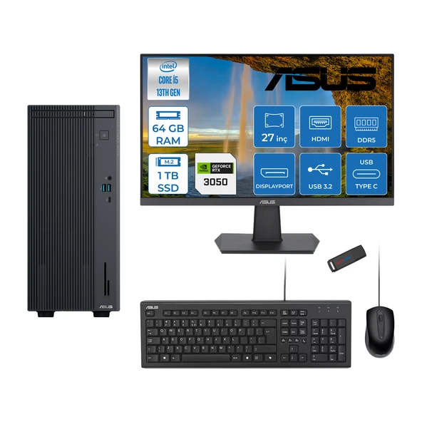 Asus Expertcenter P500MV Intel Core İ5-13420H 64GB Ddr5 1tb SSD Freedos 6GB/RTX3050 100HZ IPS 27" Mon Minitower Masaüstü Bilgisayar WM5136216512B0DF23+Zettausbbellek ürün görseli 1