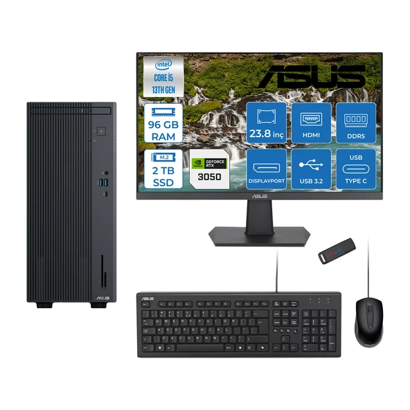 Asus Expertcenter P500MV Intel Core I5-13420H 96GB Ddr5 2tb SSD Freedos 6GB/RTX3050 100HZ IPS 23.8" Mon Minitower Masaüstü Bilgisayar WL5136216512B0DF34+Zettausbbellek ürün görseli 1