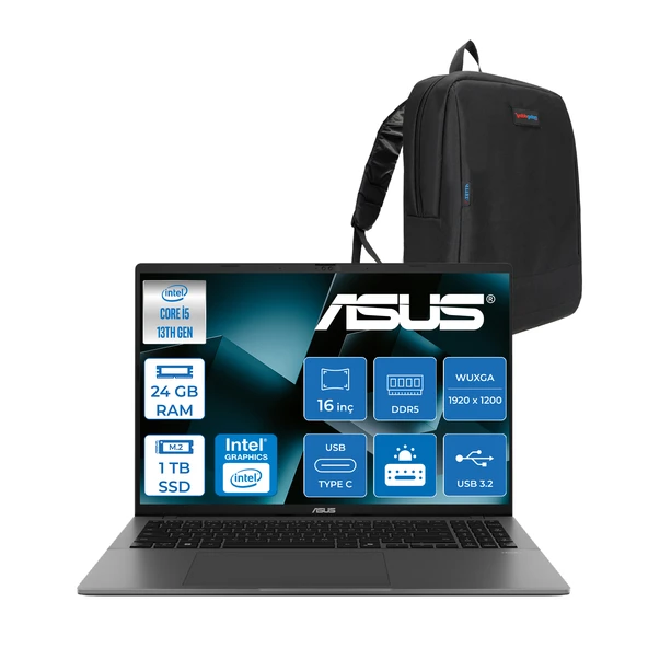 Asus Vivobook S16 S3607VA Intel Core I5 13420H Ddr5 24GB 1tb SSD Freedos 16" 300NITS Wuxga IPS 144HZ Taşınabilir Bilgisayar RP076F06 + Zetta Çanta ürün görseli 1