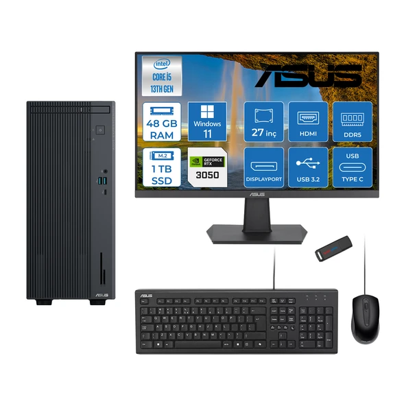 Asus Expertcenter P500MV Intel Core İ5-13420H 48GB Ddr5 1tb SSD WIN11HOME 6GB/RTX3050 100HZ IPS 27" Mon Minitower Masaüstü Bilgisayar WM5136216512B0DH18+Zettausbbellek ürün görseli 1