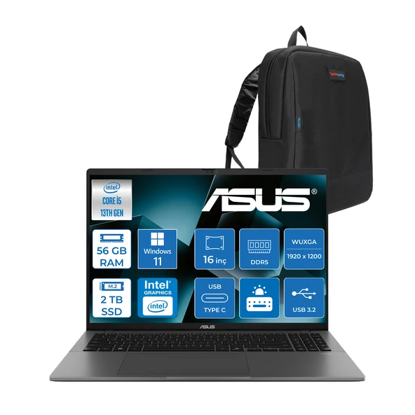 Asus Vivobook S16 S3607VA Intel Core I5 13420H Ddr5 40GB 4tb SSD Windows 11 Pro 16" 300NITS Wuxga IPS 144HZ Taşınabilir Bilgisayar RP076P12 + Zetta Çanta ürün görseli 1