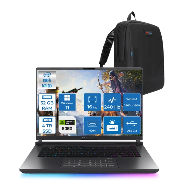 Asus Rog Strix G16 G615JMR-S5049 Intel® Core™ I7 14650HX 32GB 4tb SSD 8GB/RTX5060 Gddr7 115W 16 Inç 2,5k (2560 x 1600, Wqxga) 240Hz 3ms  WINDOWS11HOME Gaming Laptop WS5049H15+ZETTAÇANTA ürün görseli 1