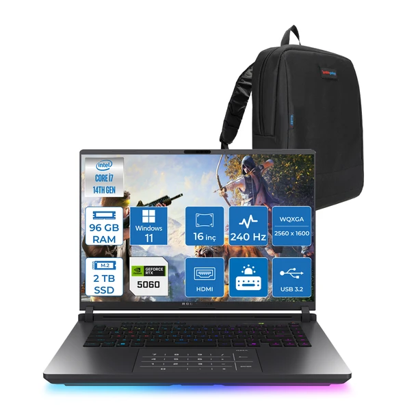 Asus Rog Strix G16 G615JMR-S5049 Intel® Core™ I7 14650HX 96GB 2tb SSD 8GB/RTX5060 Gddr7 115W 16 Inç 2,5k (2560 x 1600, Wqxga) 240Hz 3ms  WINDOWS11HOME Gaming Laptop WS5049H45+ZETTAÇANTA ürün görseli 1